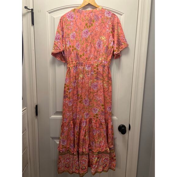 NWT R. Vivimos Women’s Boho Whimsical Tiered Ruffle Maxi Dress Size L 12/14 Pink - Picture 9 of 11